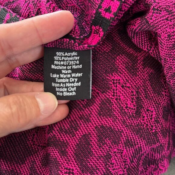 Misook jacquard knit open cardigan sweater womens size small black pink lace pat - Picture 7 of 9